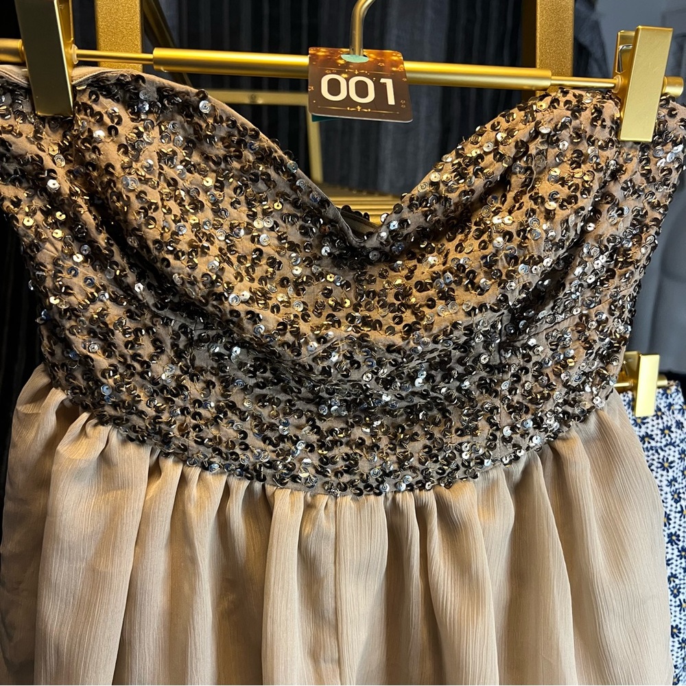 001 Dolls Point sequin high low strapless dress